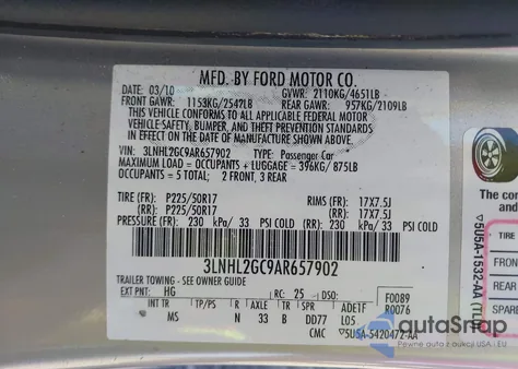 2010 Lincoln Mkz z USA, uszkodzony, nr VIN 3LNHL2GC9AR657902